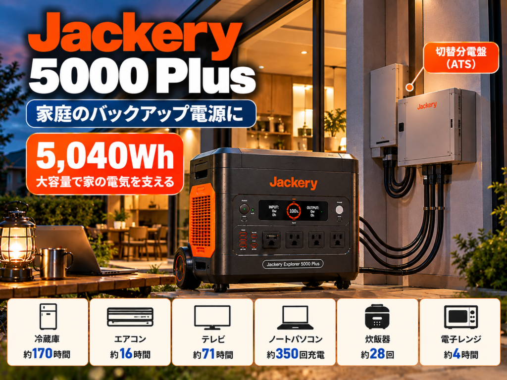 住宅＋5000 Plus＋分電盤を中心にした家庭バックアップのイメージ