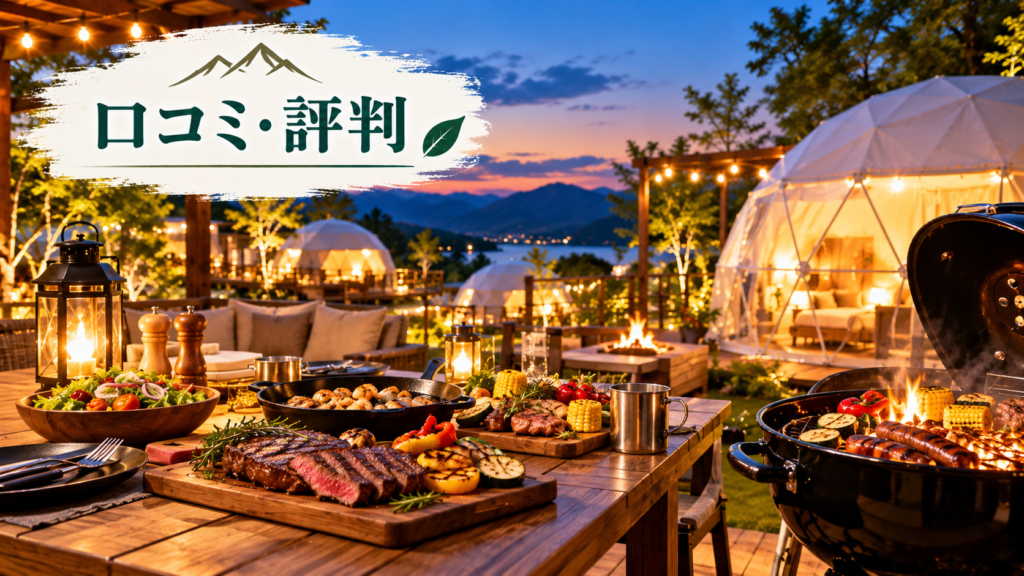 グランピング施設でBBQを楽しむ様子