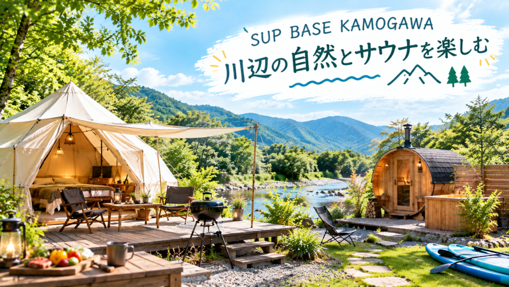 川や緑に囲まれたアウトドア施設
自然の中に設置されたテント
屋外サウナを連想させるバレル型の設備