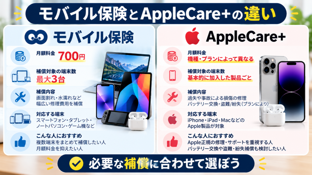 左右に2つのパネルを配置します。
左側はモバイル保険、右側はAppleCare+です。