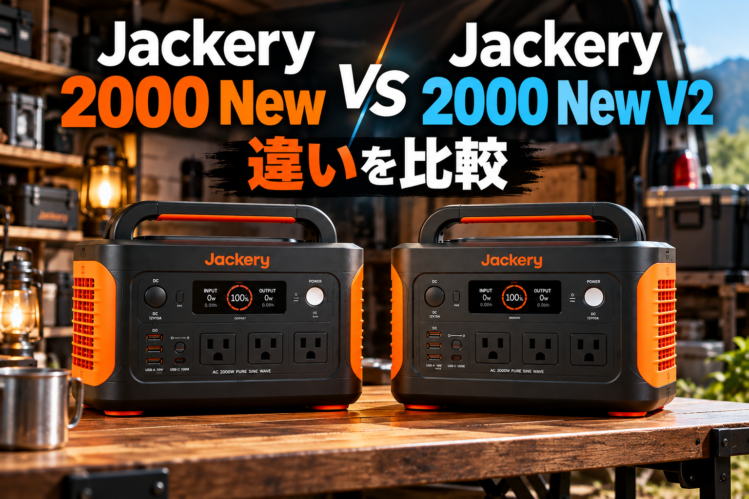 2000 Newと2000 New V2を左右に配置。背景は暗めのスタジオ・ガレージ風。比較記事だと一目で分かる構図