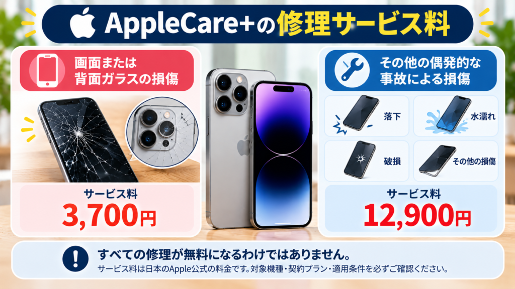 中央にiPhoneを配置し、左右に修理内容を並べます。