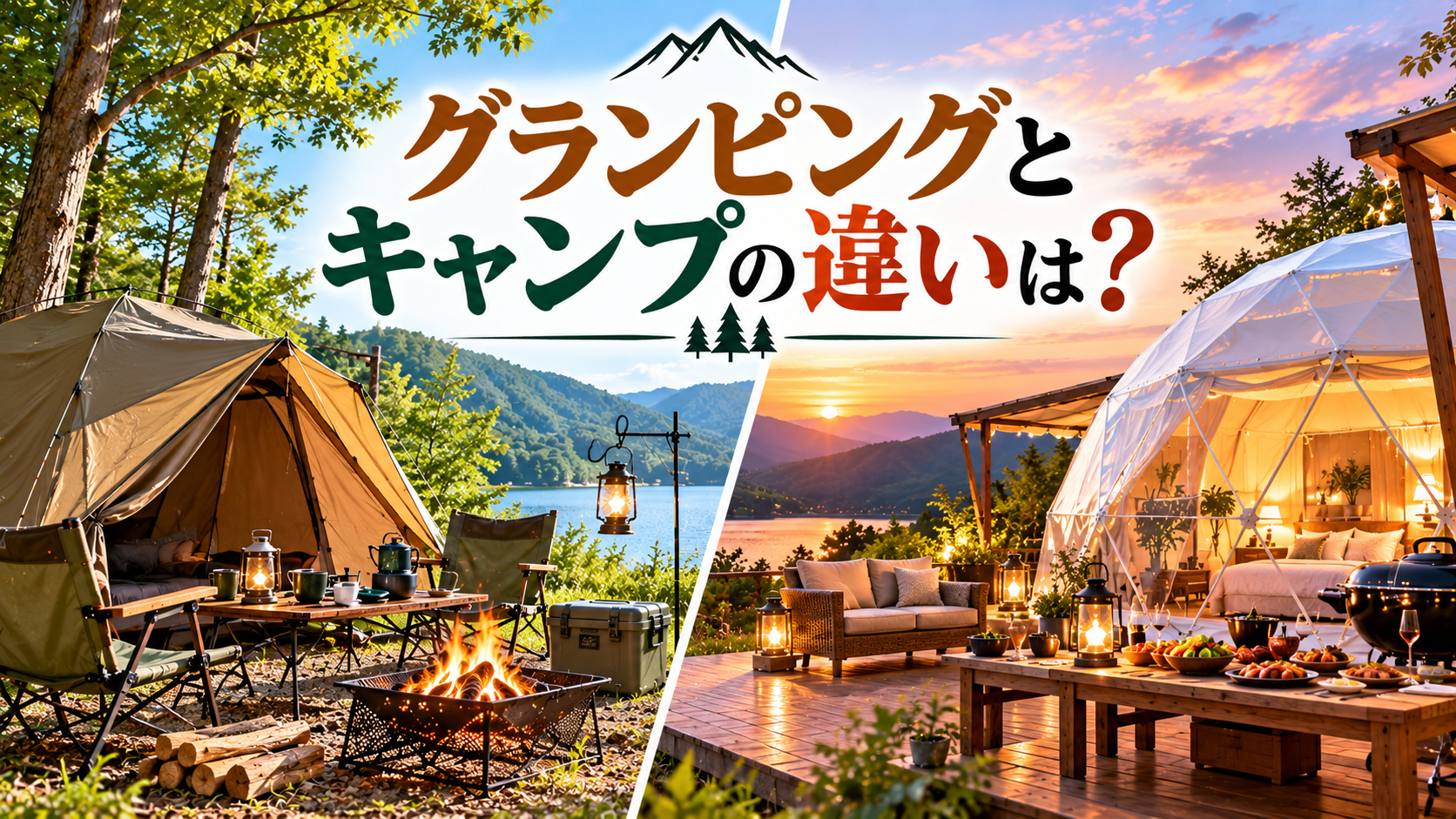 キャンプとグランピングを左右に比較