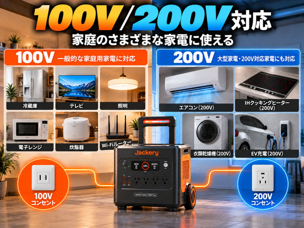 画面を100V／200Vで左右に分割。100V側に一般家電、200V側に大型エアコン・IHなど