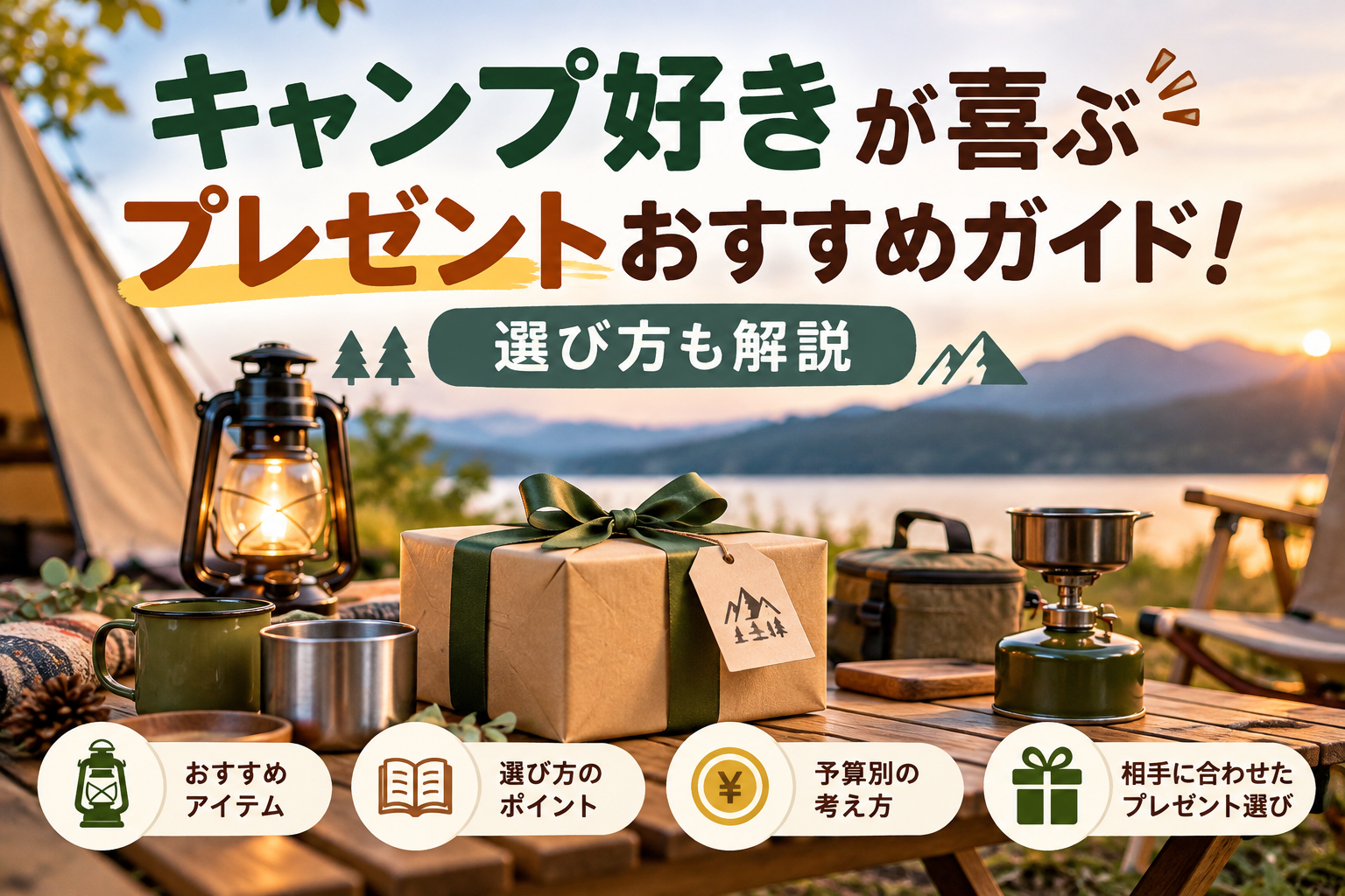 キャンプ好きが喜ぶプレゼントおすすめガイド。ランタンやマグカップなどのアウトドアギフトと選び方を紹介