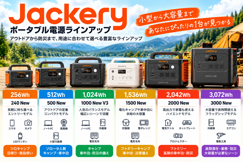 Jackeryの主要ポータブル電源ラインアップ