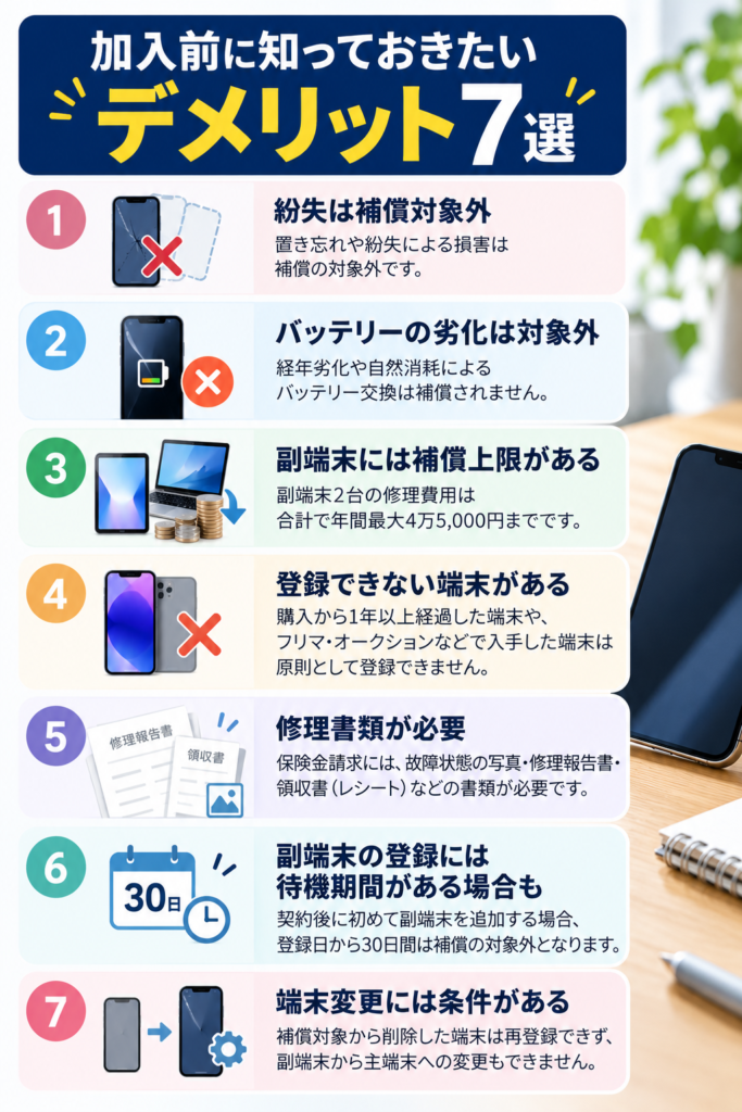 スマートフォンのイラストと、注意点をまとめたリストを配置