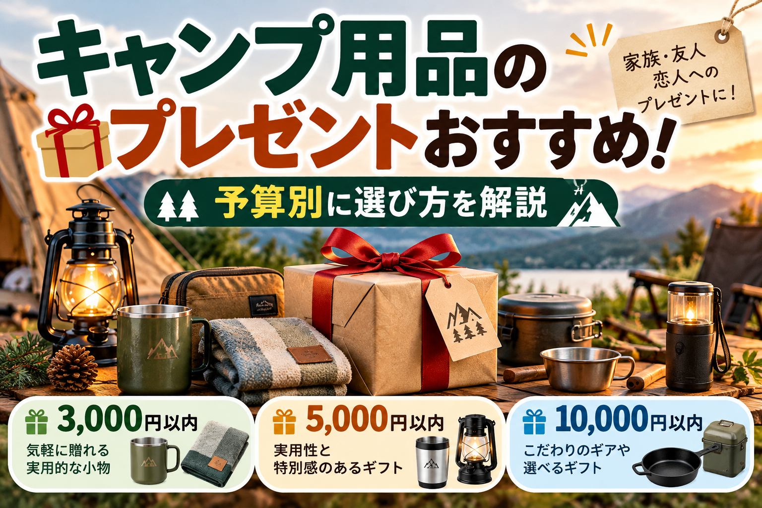 キャンプ用品のプレゼントおすすめ。3,000円・5,000円・10,000円以内の予算別ギフトと選び方を紹介