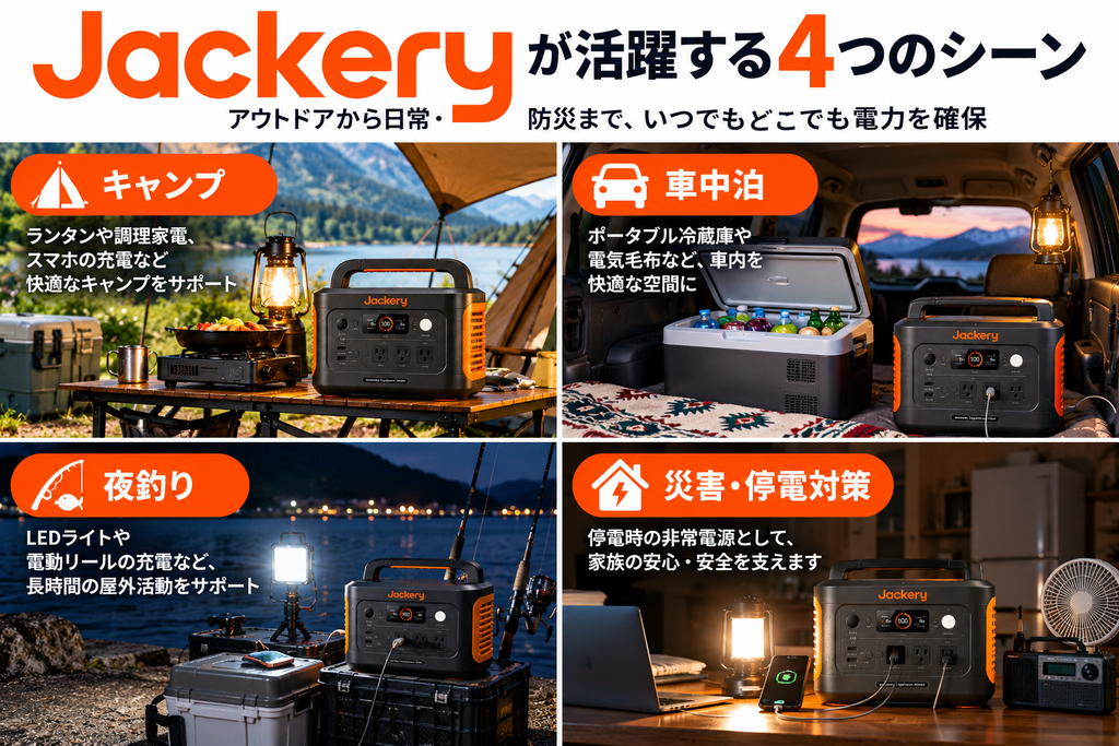 キャンプ・車中泊・夜釣り・停電時の4分割。ここは新規作成