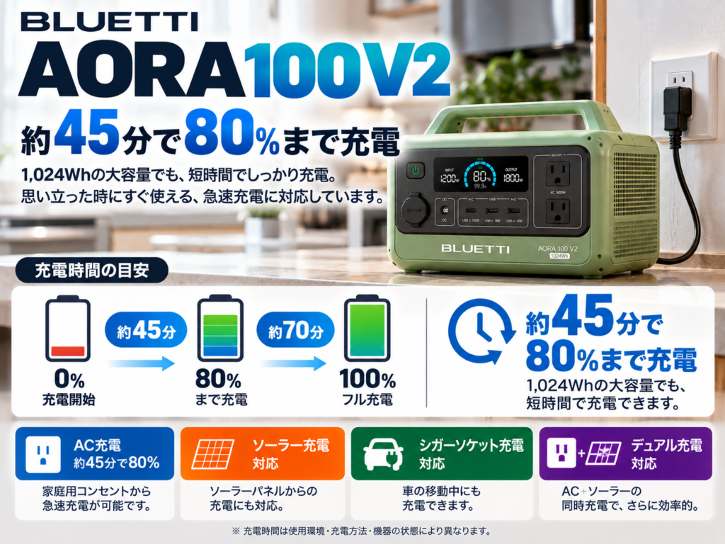 時間軸型インフォグラフィック。「0% → 約45分 → 80%」。今回は写真主体ではなく図解中心