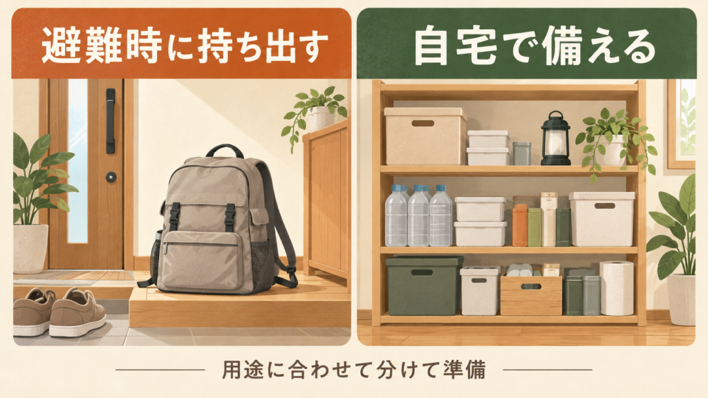 避難時に持ち出す用品と自宅に備蓄する用品の分け方